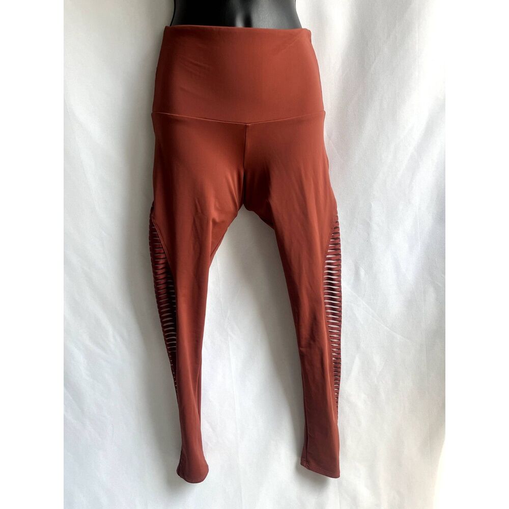 ONZIE HOT YOGA Flow Shape Midi Legging 2231 Rust Orange Mesh Inserts XS Pilates
